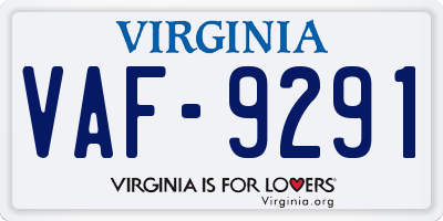 VA license plate VAF9291