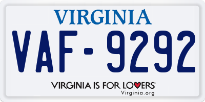 VA license plate VAF9292