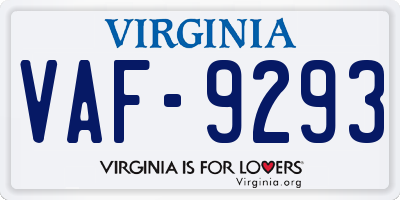 VA license plate VAF9293