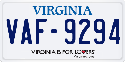 VA license plate VAF9294