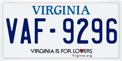 VA license plate VAF9296