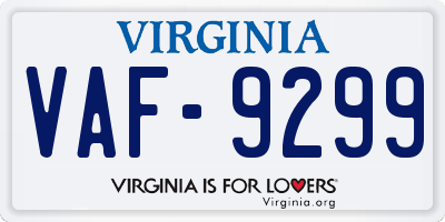 VA license plate VAF9299