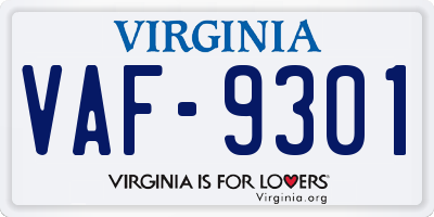 VA license plate VAF9301