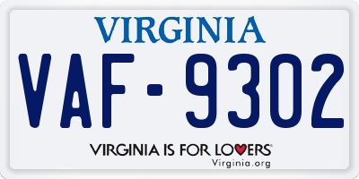 VA license plate VAF9302