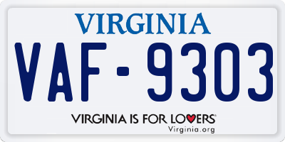 VA license plate VAF9303