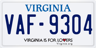 VA license plate VAF9304