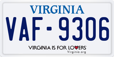 VA license plate VAF9306