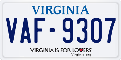 VA license plate VAF9307