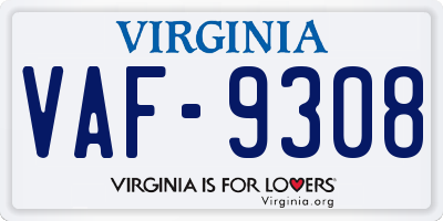 VA license plate VAF9308