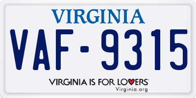 VA license plate VAF9315