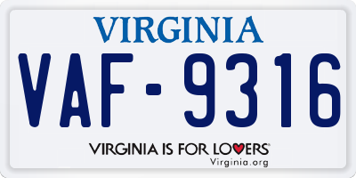 VA license plate VAF9316