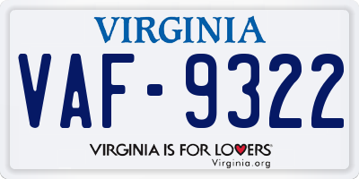 VA license plate VAF9322