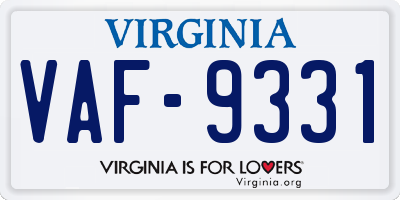 VA license plate VAF9331