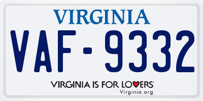 VA license plate VAF9332