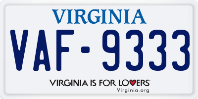 VA license plate VAF9333