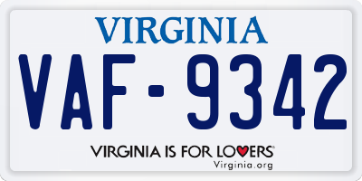 VA license plate VAF9342