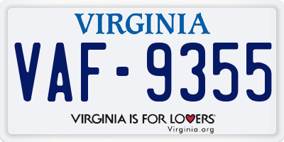 VA license plate VAF9355