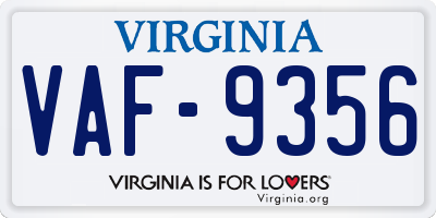 VA license plate VAF9356