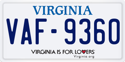 VA license plate VAF9360