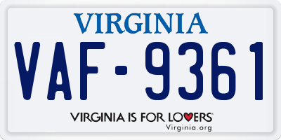 VA license plate VAF9361