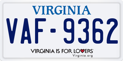 VA license plate VAF9362