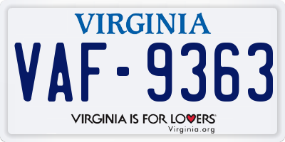 VA license plate VAF9363
