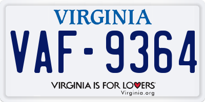 VA license plate VAF9364