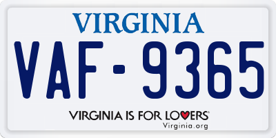 VA license plate VAF9365