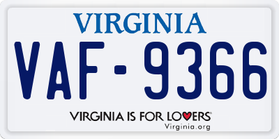 VA license plate VAF9366