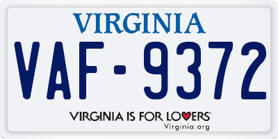 VA license plate VAF9372