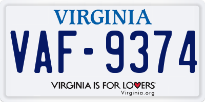 VA license plate VAF9374