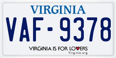 VA license plate VAF9378