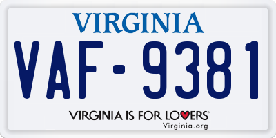 VA license plate VAF9381