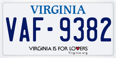 VA license plate VAF9382