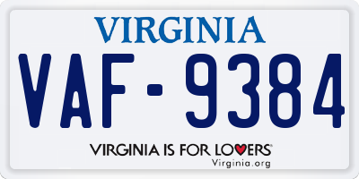 VA license plate VAF9384