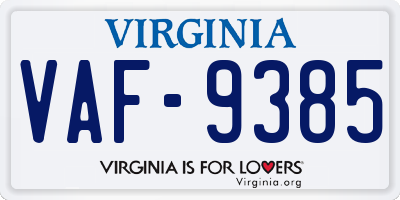 VA license plate VAF9385