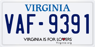 VA license plate VAF9391