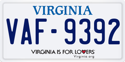 VA license plate VAF9392