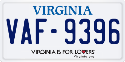 VA license plate VAF9396