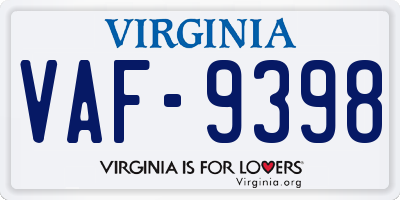 VA license plate VAF9398