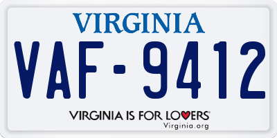 VA license plate VAF9412