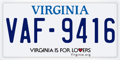 VA license plate VAF9416