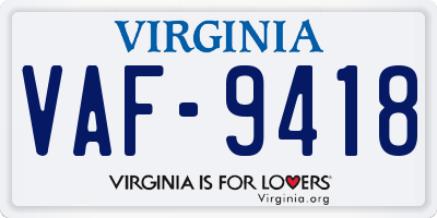 VA license plate VAF9418