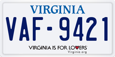 VA license plate VAF9421