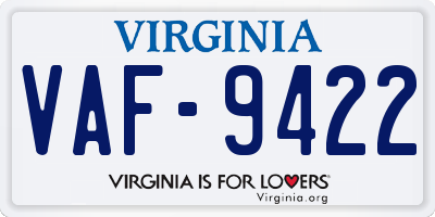 VA license plate VAF9422