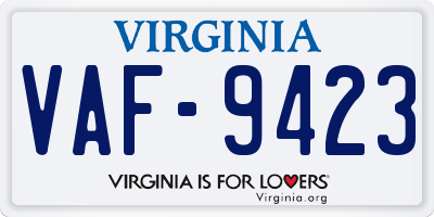 VA license plate VAF9423