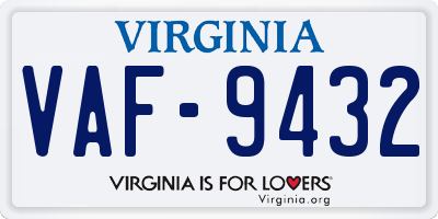 VA license plate VAF9432