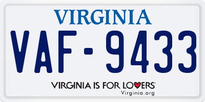 VA license plate VAF9433