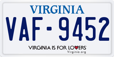 VA license plate VAF9452