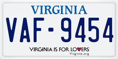 VA license plate VAF9454